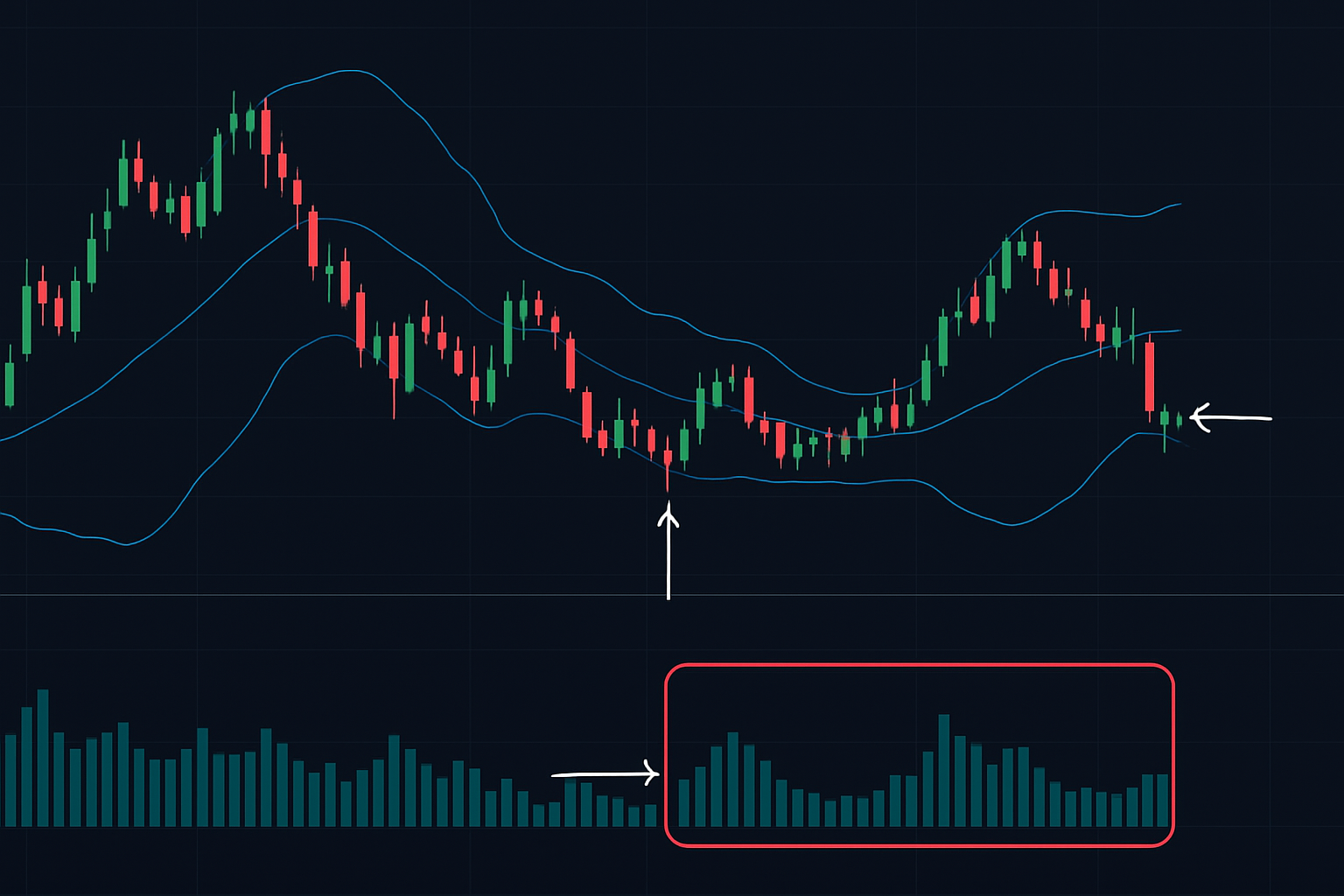 Key indicators of a high-probability squeeze: Bandwidth at 6-month lows and volume decline