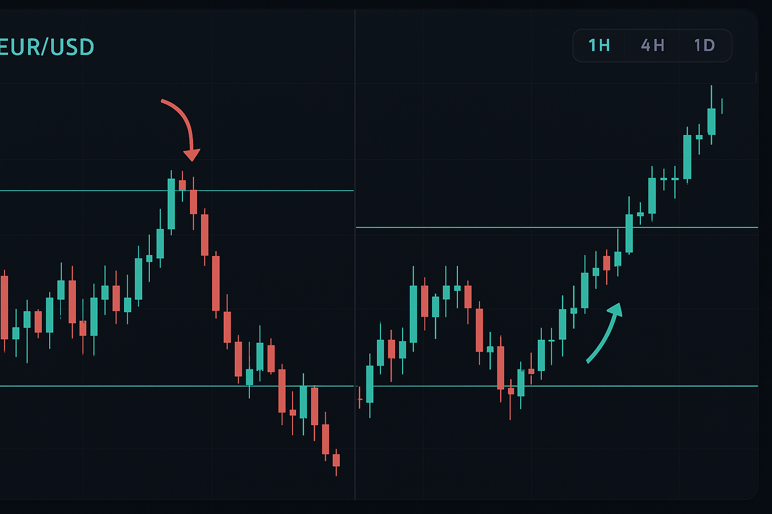 False breakout trap vs confirmed 4-hour breakout with proper entry