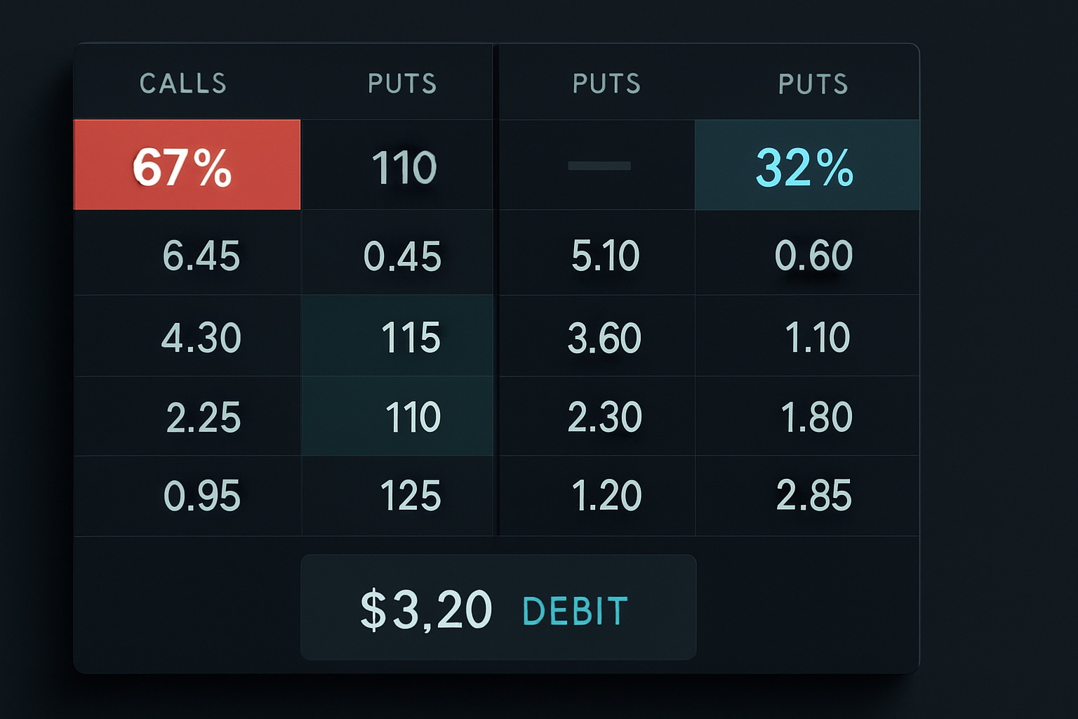 Calendar spread setup: Selling 67% IV, buying 32% IV for $3.20 debit